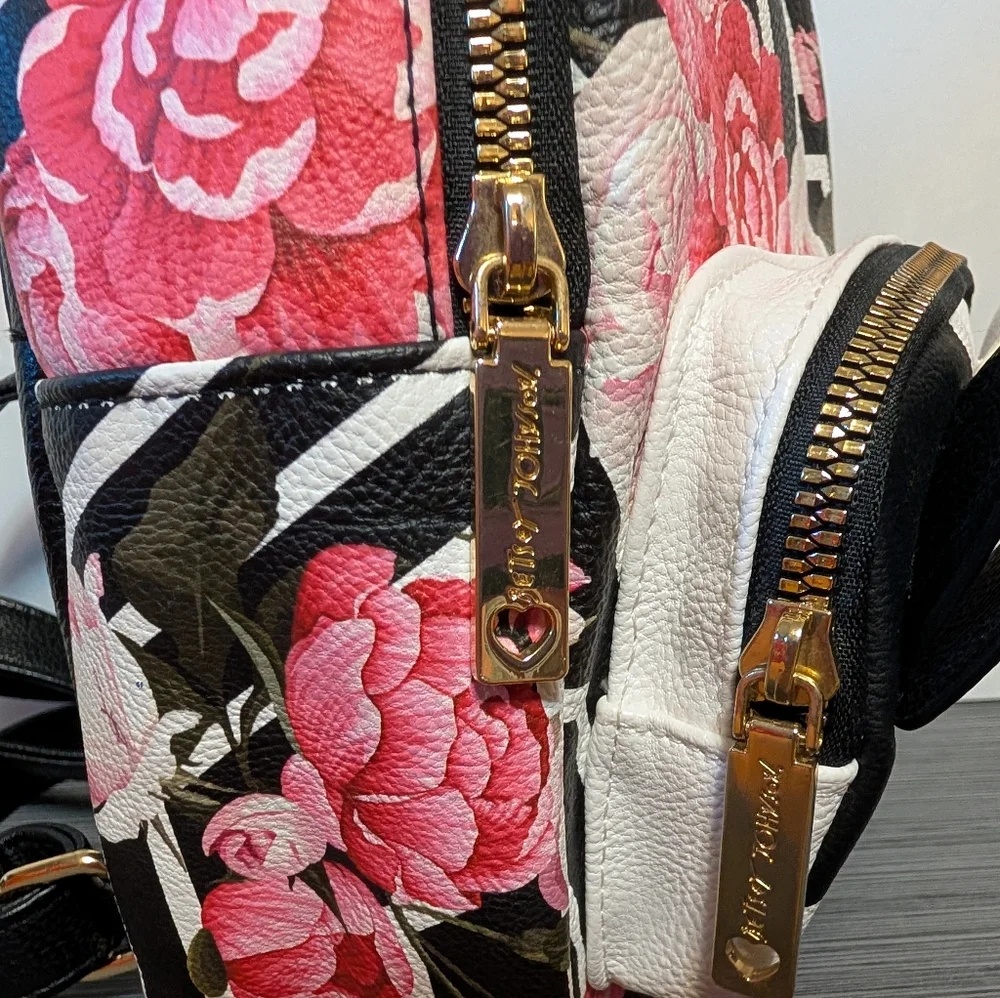 Betsey Johnson Mini Puppy Backpack Floral Rose Print Dog Face Faux Leather Purse